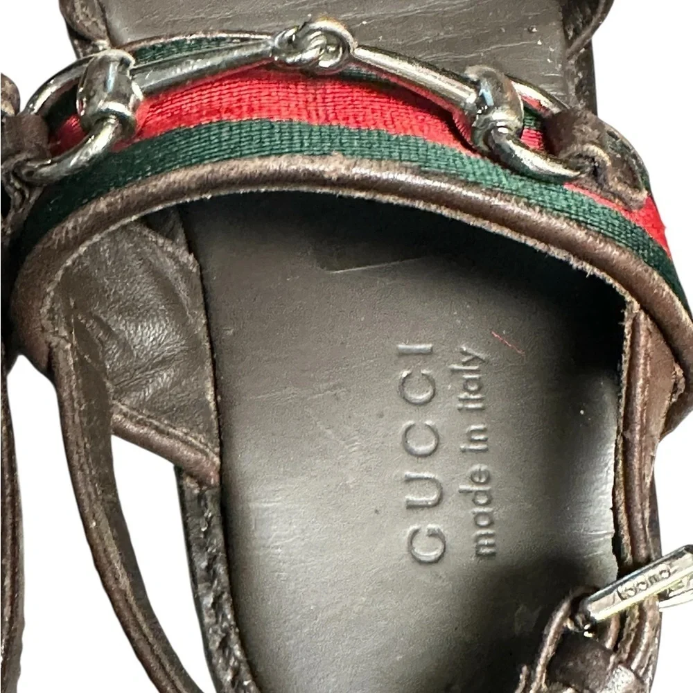 Gucci Brown and Red Sandals with Leather Straps